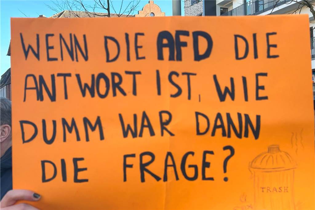 Bei der Demo gegen Rechts am Samstag in Lünen waren auch etliche Schilder zu sehen. Die Sprüche waren kreativ.