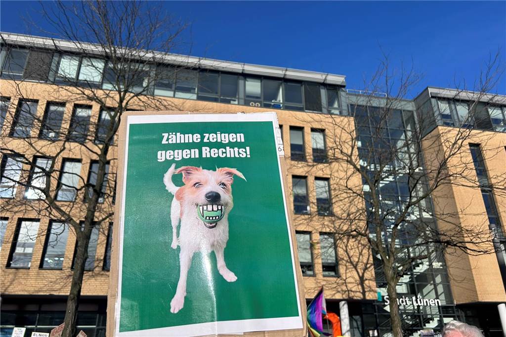 Bei der Demo gegen Rechts am Samstag in Lünen waren auch etliche Schilder zu sehen. Die Sprüche waren kreativ.