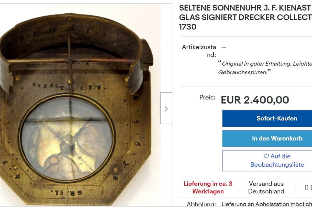 Kuriose Sammlung: Bedeutende Museen auf Spurensuche in Dorsten Bei Ebay wird aktuelle eine Sonnenuhr aus der Drecker-Sammlung angeboten.