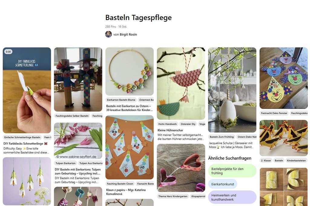 Birgit Rosin (61) macht aus der Senioren-Tagespflege eine Bastelbude Bei Pinterest im Internet hat Birgit Rosin viele Bastelideen aus der Tagespflege veröffentlicht. Viele lassen sich dadurch inspirieren.