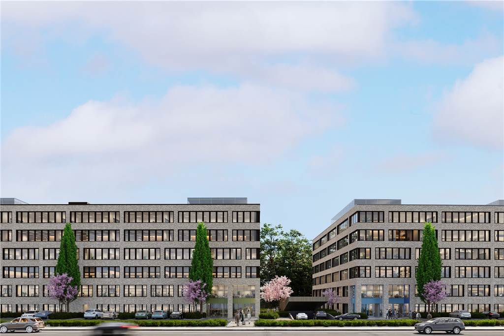 Neue Bürogebäude für 77 Millionen Euro entstehen an der B1 Beide Baukörper erhalten insgesamt sechs Geschosse plus einer Tiefgarage.