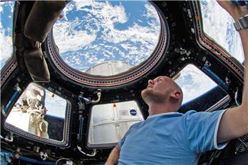 Beim ersten Aufenthalt auf der ISS: Alexander Gerst schaut auf die Erde. Foto: Nasa