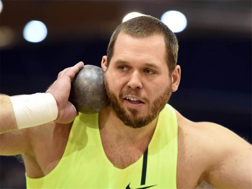 Blum gibt Vollgas: Mit 6,56 Sekunden nahe am Rekord Beim Hallen-Meeting in Boston erzielte Ryan Whiting eine Weltjahresbestmarke im Kugelstoßen von 21,43 Meter. Foto: Uli Deck