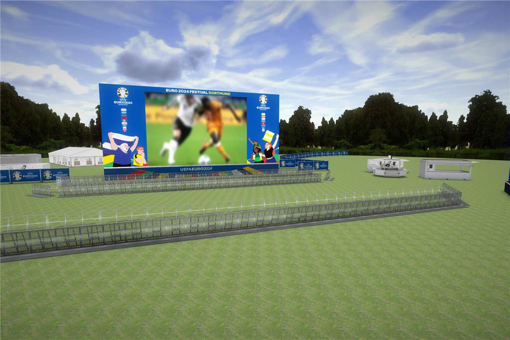 Bilder zur „Fan Zone“: So sieht es beim Public Viewing zur EM aus Beim Public Viewing auf der Festwiese im Westfalenpark ist Platz für bis zu 25.000 Fans.