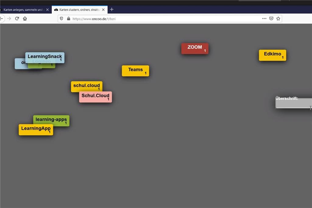 Beim virtuellen Workshop konnten die Teilnehmer gleich selbst "oncoo" ausprobieren und am Brainstorming zum Thema "Welche Apps benutzt Ihr derzeit in Distanzunterricht?" teilnehmen.