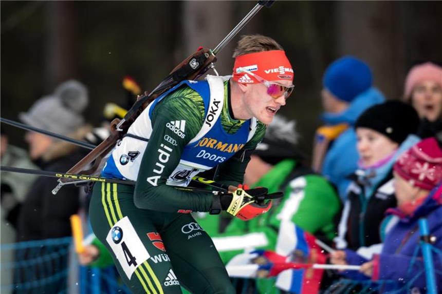 Biathlet Doll im letzten Saisonrennen Massenstart-Vierter Benedikt Doll verpasste einen Podestplatz. Foto: Sven Hoppe