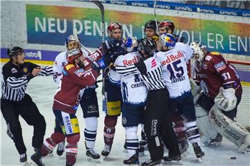 Bereits im sechsten Spiel der Playoffs zwischen den Eisbären Berlin und dem EHC Red Bull München ging es hoch her. Foto: Gregor Fischer