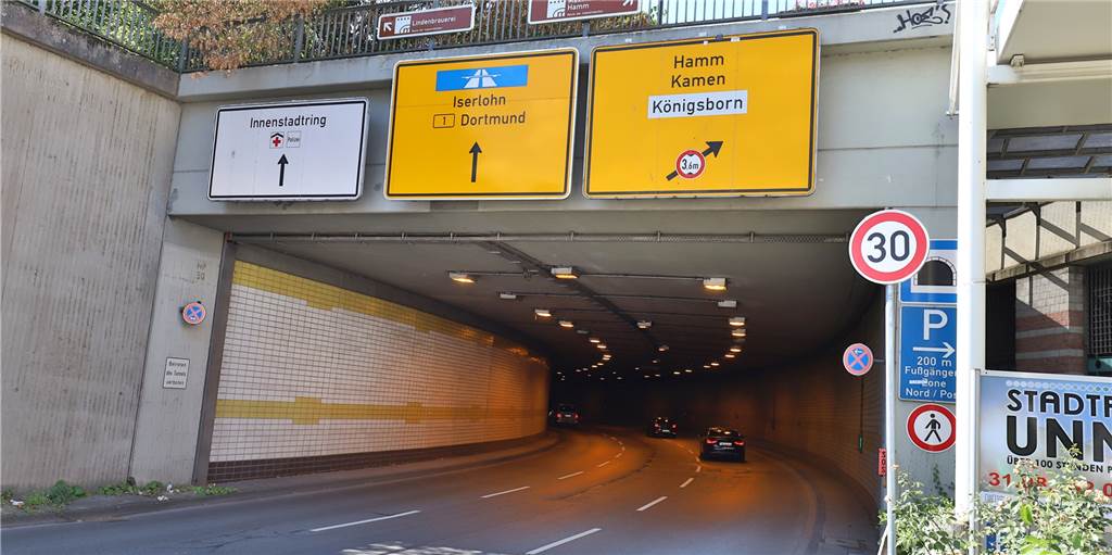 Mittlere Spur in Unnas Ringtunnel wird gesperrt Mittlere Spur in Unnas Ringtunnel wird gesperrt