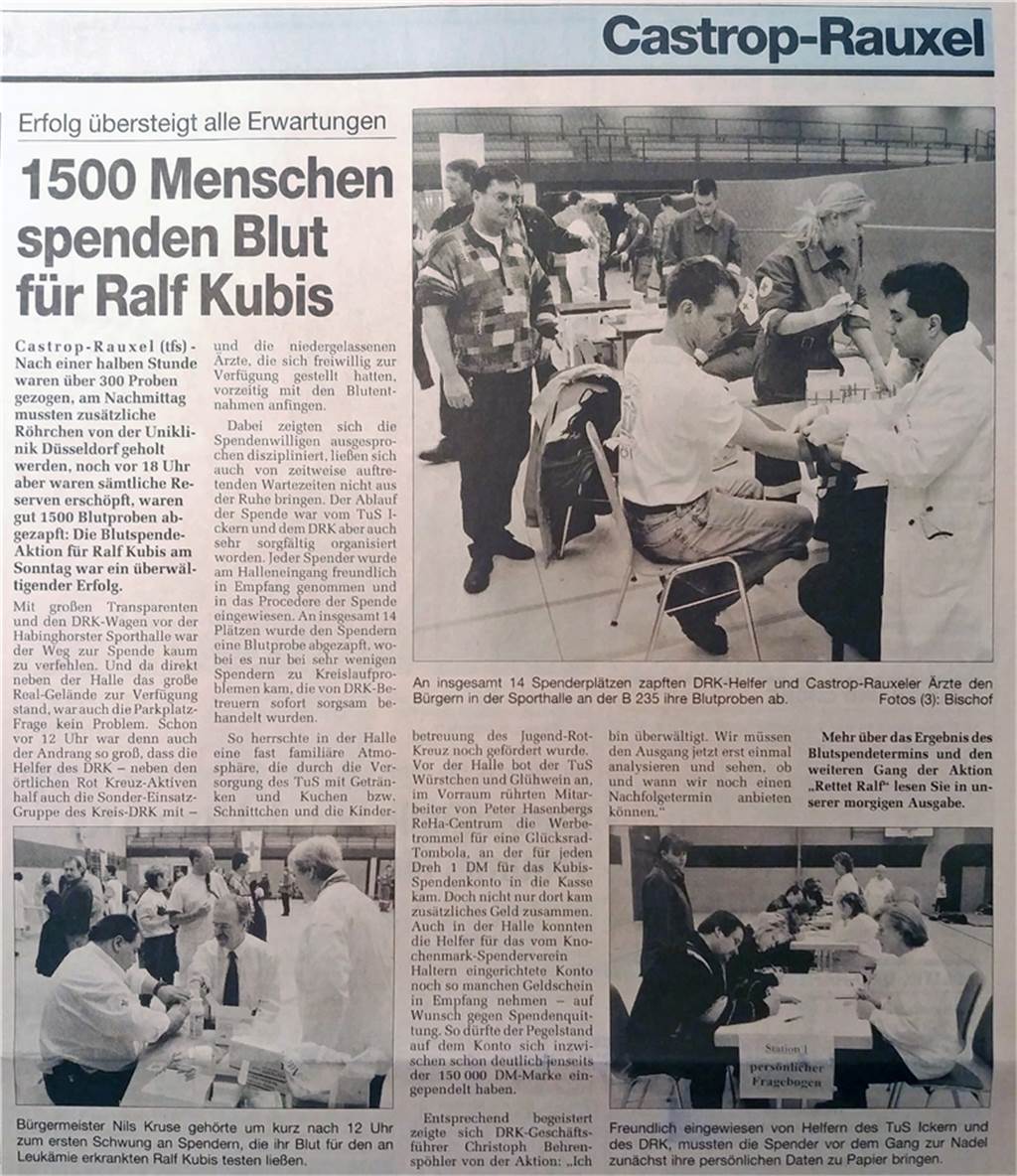 Vor 20 Jahren: Als ganz Castrop-Rauxel gegen die Leukämie von Ralf Kubis kämpfte Vor 20 Jahren: Als ganz Castrop-Rauxel gegen die Leukämie von Ralf Kubis kämpfte
