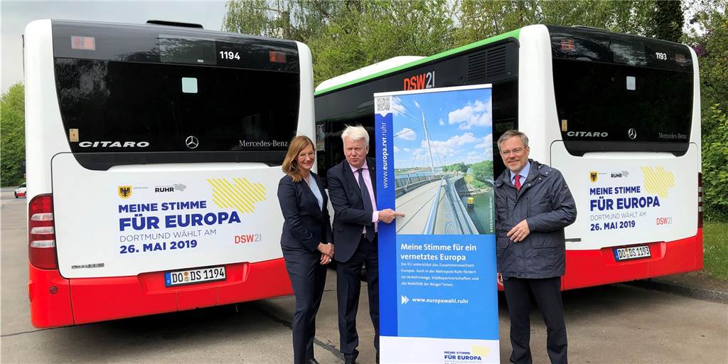 Dortmund wirbt auf Bussen und Bahnen für die Europawahl - großer Profit durch die EU