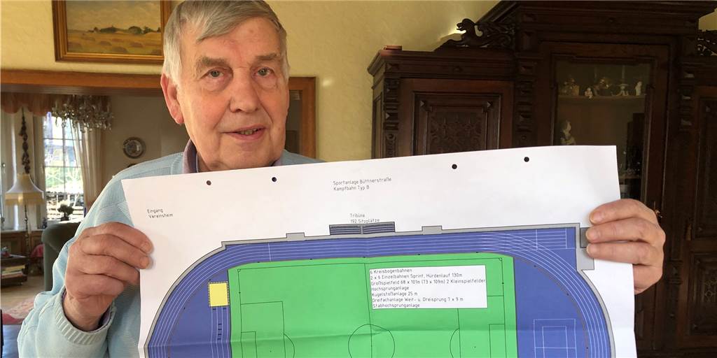 Millionen-Investition: Leichtathleten und Fußballer freuen sich auf neue Sportanlage Teutonia-Vorsitzender Gerd Niemeyer zeigt den Plan von der neuen Fußball- und Leichtathletik-Anlage an der Büttnerstraße