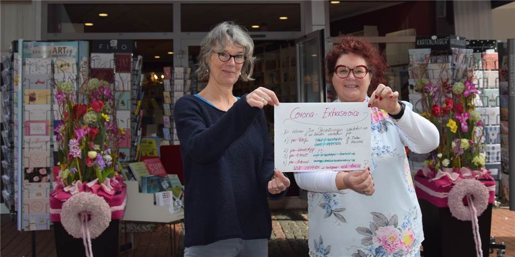 Positives Signal in Zeiten der Ungewissheit: Castroper Leselust wappnet sich in Sachen Corona Buchhändlerin Birgit Henschel und Barbara Kindler von der "Castroper Leselust" bieten einen "Corona-Extraservice" an.