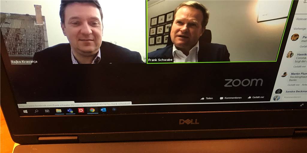 Politiker kündigt an: Castrop-Rauxel bekommt Masken aus dem Ausland Rajko Kravanja und Frank Schwabe im Video-Chat: Sie sprachen auch über ein großes Masken-Geschenk, das bald Castrop-Rauxel erreichen soll.