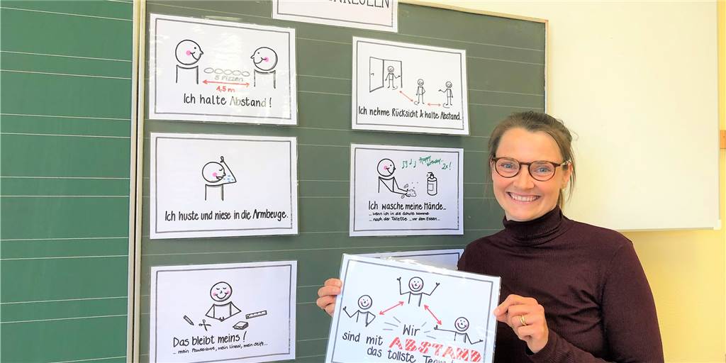 Die Viertklässler kommen: Corona-Countdown an Dortmunder Grundschule In der Corona-Krise gelten an den Grundschulen neue Klassenregeln. Klassenlehrerin Joana Hellwig präsentiert ihre Lieblings-Zeilen: „Wir sind mit ABSTAND das tollste Team.“