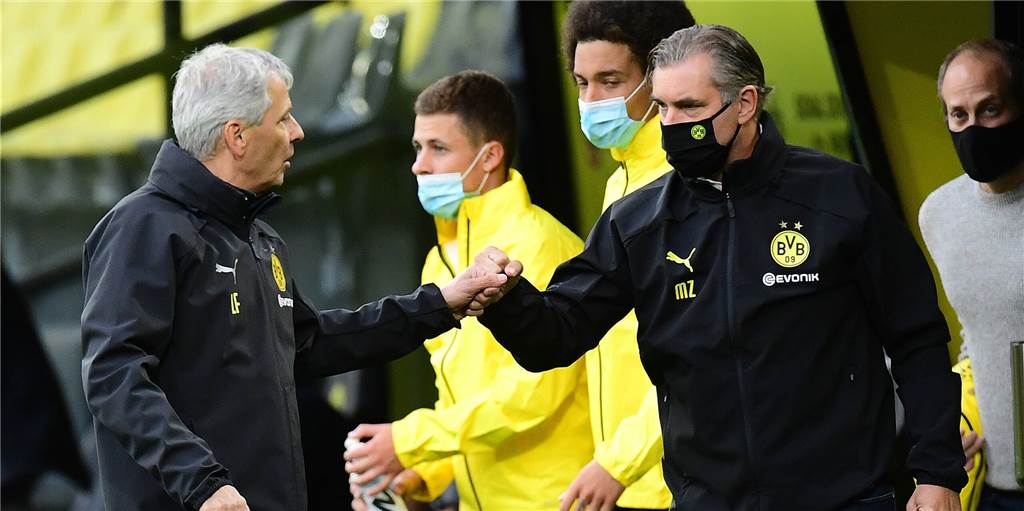 BVB-Sportdirektor Michael Zorc: „Wir haben intern sehr klare Ziele“ BVB-Sportdirektor Michael Zorc (r.) und Trainer Lucien Favre.