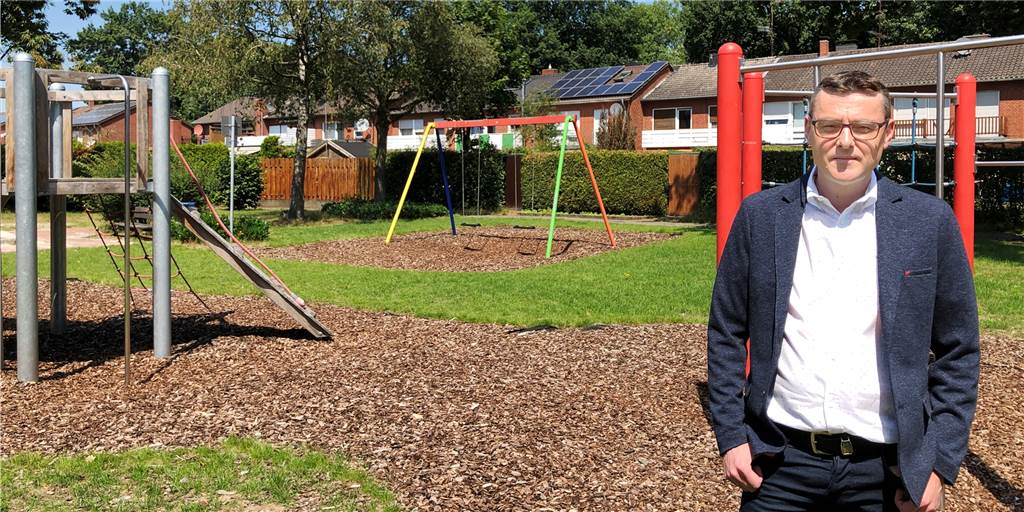 Bürgermeisterkandidat Berthold Dittmann: „Ich spüre eine Wechselstimmung“ Bürgermeisterkandidat Berthold Dittmann (49) an einem Ort seiner Kinderheit: dem Kinderspielplatz am Drubbel. Familiengerechtes Wohnen ist für ihn eine zentrale Aufgabe kommunaler Politik.