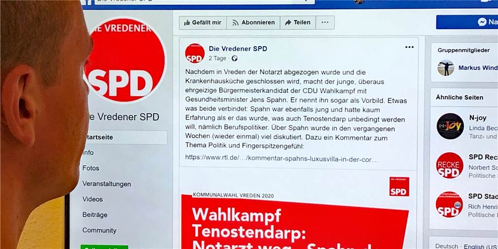 SPD Vreden schießt wegen des Alters gegen CDU-Kandidat Tom Tenostendarp Auf der Plattform Facebook ging es in den vergangenen Tagen hoch her. Auslöser waren mehrere Postings der Vredener SPD, die den CDU-Kandidaten Tom Tenostendarp attackierten.