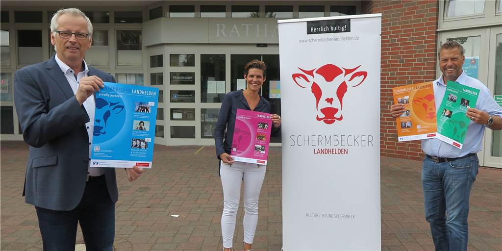 Schermbecker Landhelden: „Das kann nur gelingen, wenn alle mitmachen“ Als Vorstandsmitglieder der „Schermbecker Landhelden“ stellten Marcell Oppenberg, Sabrina Greiwe und Gerd Abelt (v.l.) das neue Kulturprogramm der Saison 2020/21 vor.