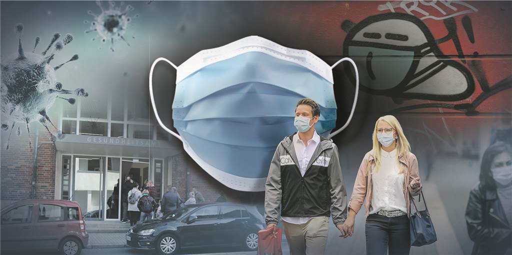 Schlangen vorm Gesundheitsamt, Corona-Geister-Graffiti und die ständige Präsenz von Schutzmasken