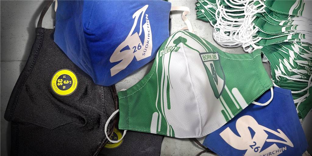 Corona-Schutz in Vereinsfarben: Lokale Fußballvereine bieten eigene Gesichtsmasken an Corona-Schutz in Vereinsfarben: Lokale Fußballvereine bieten eigene Gesichtsmasken an