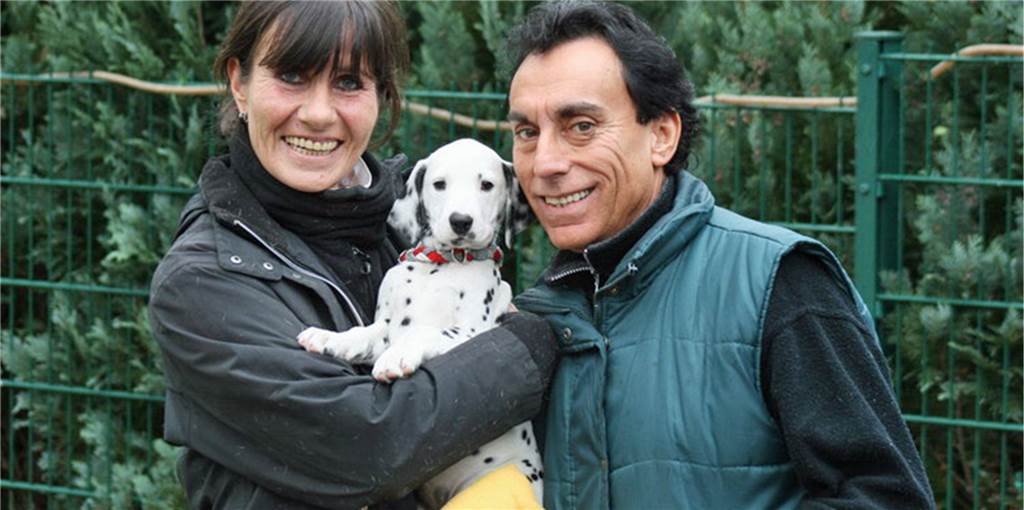 Ansturm auf Hunde: 1000 Bewerber für 11 süße Dalmatiner Gabriele und Julio Cesar Salmeron Bozo mit einem ihrer Welpen. Mehr als 1000 Anfragen für 11 Dalmatiner-Babys gibt es derzeit.