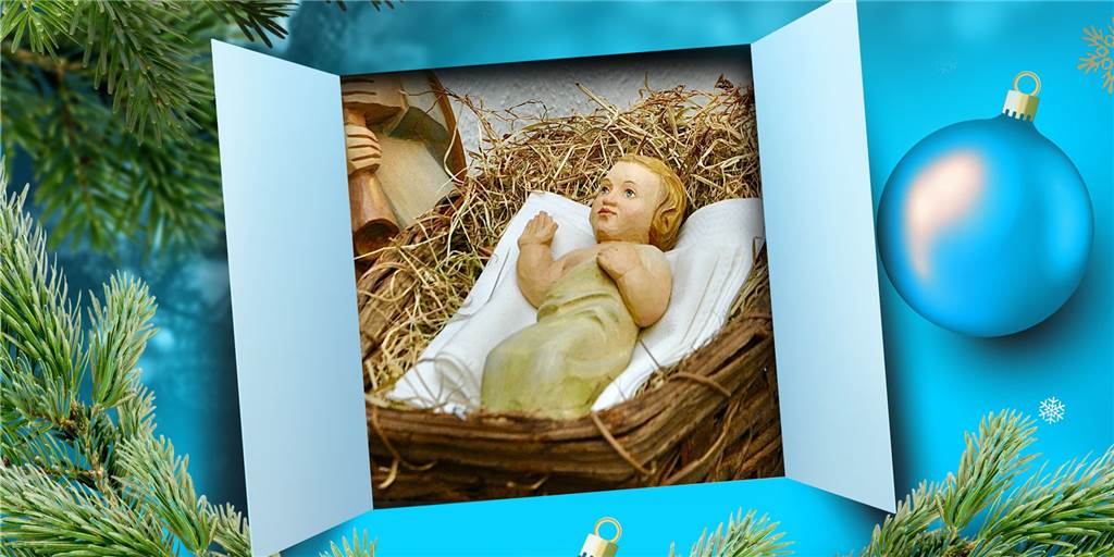 Das Jesuskind wartet hinter Schranktüren auf das Weihnachtsfest Das Jesuskind in der Krippe haben wir in Frohlinde hinter den Türen des Pfarrhauses gefunden.