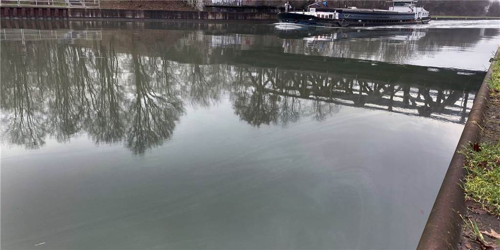 Tote Tiere, erbärmlicher Gestank: Öl-Sauerei auf Wesel-Datteln-Kanal Auch im Bereich Lipppetal in Dorsten war der Ölfilm noch am Montag zu sehen.