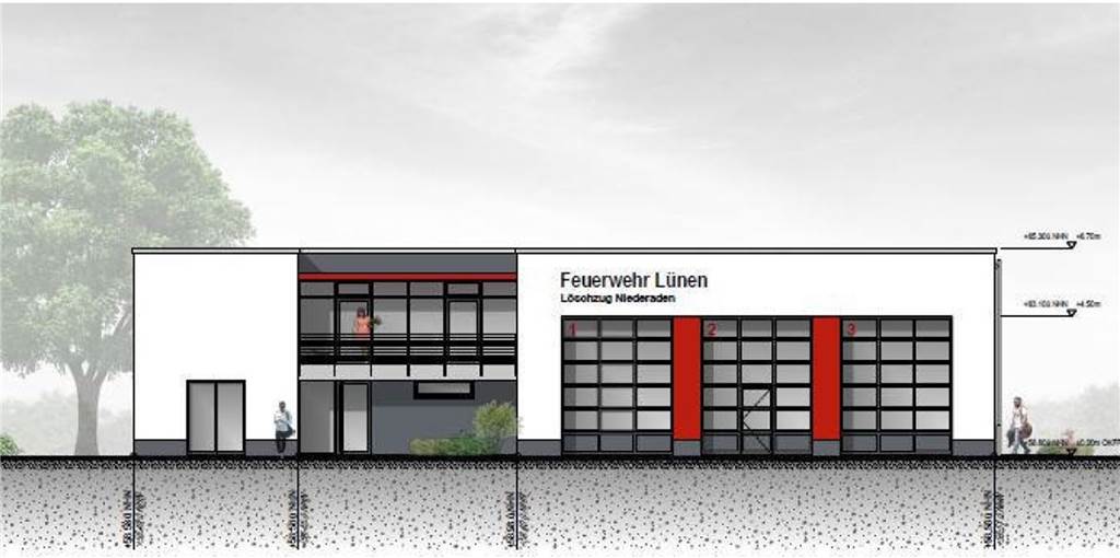 Bauarbeiten für neues Feuerwehrhaus Niederaden beginnen bald So soll das neue Feuerwehrgerätehaus in Niederaden aussehen. Der erste Spatenstich soll noch in diesem Quartal erfolgen.