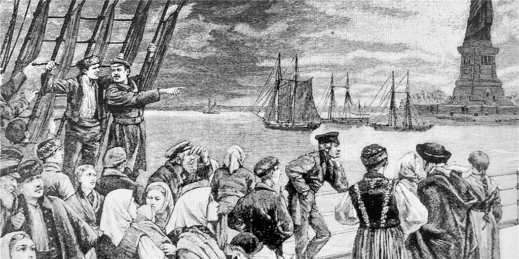 Von Hengeler nach Missouri: Eine Auswanderergeschichte aus Stadtlohn Dieser Holzstich aus dem Jahr 1896 zeigt die Ankunft von Auswanderern in New York. Auf diesem Weg kam auch die Familie Rolwing aus der Stadtlohner Bauerschaft Hengeler in die Neue Welt.