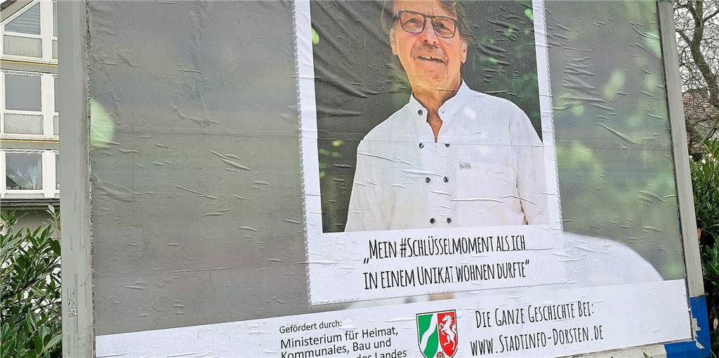 Dorstener packen auf Papp-Plakaten über ihre Schlüsselmomente aus Plakataktion "Schlüsselmomente": Der Wulfen-Barkenberger Heinz-Rüdiger Kühn erzählt übers Habiflex in Barkenberg.