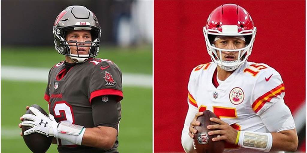 Super Bowl: 10 Sprüche, mit denen Football-Laien glänzen können Tom Brady (l.), Quarterback der Tampa Bay Buccaneers trifft in der Nacht zu Montag auf Patrick Mahomes, Quarterback der Kansas City Chiefs, im Super Bowl.
