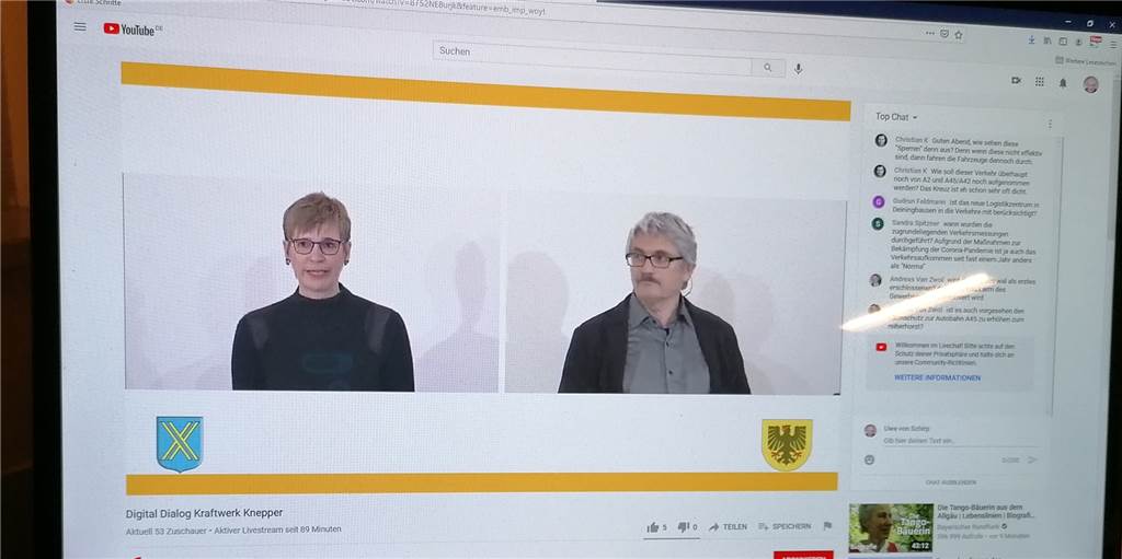 Kommunikationsproblem im Knepper-Dialog: Bürgerfragen blieben ungelesen Petra Voßebürger (l.) moderierte den digitalen Knepper-Dialog. Raumplaner Martin Bauer erklärte den Planungsstand. Zuschauer nutzten die Kommentarfunktion für Fragen – und bekamen keine Antwort.