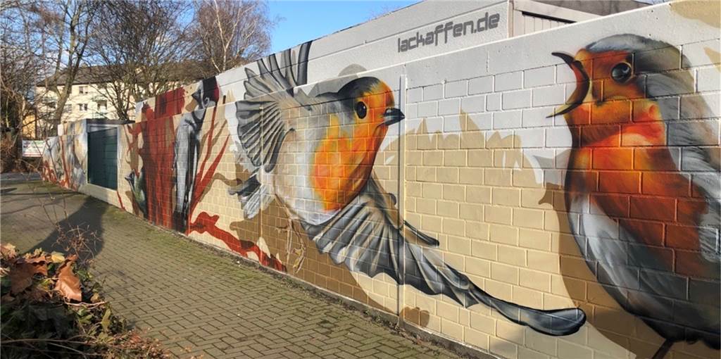 Mit Video: Bunte Vogel-Graffiti beim Preußenbahnhof sorgen für Aufsehen Mit Video: Bunte Vogel-Graffiti beim Preußenbahnhof sorgen für Aufsehen