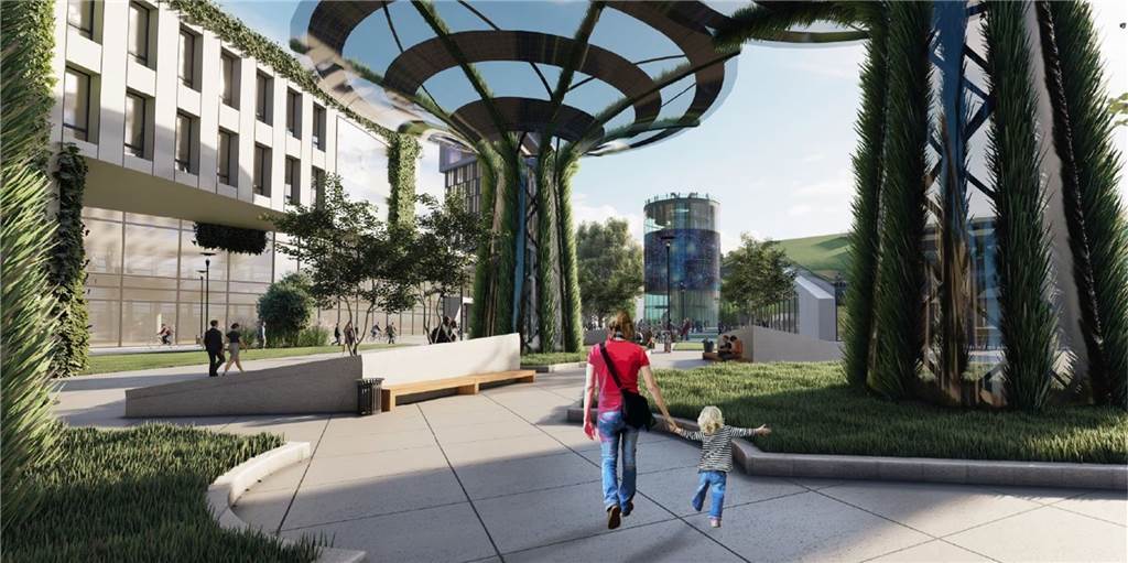 Wie in Singapur: In Huckarde soll ein futuristischer Campus entstehen Riesige künstliche Bäume prägen den Entwurf der Dortmunder Architekturbüros Fresi und des Ingenieur-Büros Falkenstein Kroll für den Energie-Campus.
