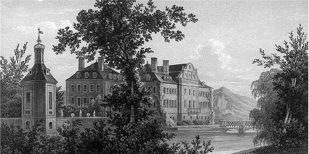 10 Geschichten aus 1000 Jahren: Der junge Hengst Stronzian und die große Dorf-Party Das Schloss im 19. Jahrhundert. Bei einer Wette um den jungen Hengst Stronzian soll es auch um diesen Besitz des damaligen Grafen gegangen sein.