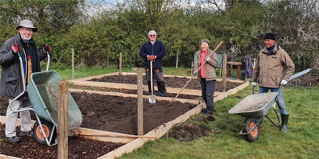 Zufall verhilft zum neuen Heimatgarten in Herbern Reinhard Hartwig, Heiner Lamkowsky, Kim Ecken und Gerd Popp (v. l.) legen mit viel Eifer den neuen Heimatgarten an.