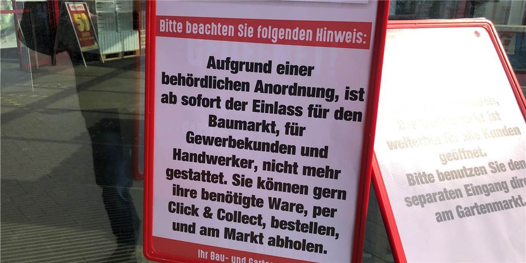 Neue Anordnung in Selm irritiert Handwerker beim Besuch des Baumarkts Per behördlicher Anordnung gelten jetzt für Gewerbetreibende und Handwerker in Sachen Einkauf im Baumarkt andere Regelungen.