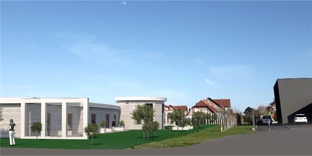 Hospiz in Bork: Nach sieben Jahren gibt es einen Termin für den Baustart Das ist die Straßenansicht des geplanten Hospizes, vom Dieselweg aus gesehen. Der Blick fällt in Richtung der Terrassen. Eine ruhige und dezent strukturierte Kalksandstein-Fassade ist vorgesehen.