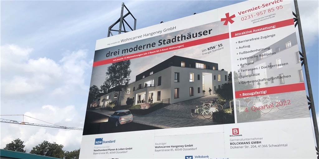 Wohncarree Hangeney: Die drei neuen Stadthäuser nehmen Gestalt an An der Hangeneystraße sollen drei neue Mehrfamilienhäuser entstehen.