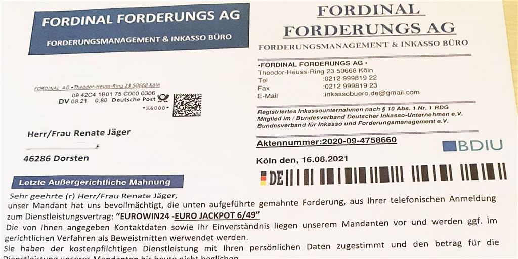 Inkasso-Büro will 268 Euro von Dorstenerin - ohne Gegenleistung Inkasso-Büro will 268 Euro von Dorstenerin - ohne Gegenleistung