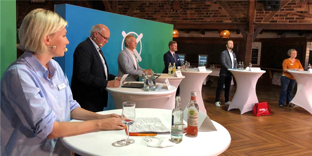 Die Kandidatinnen und Kandidaten (von links): Anne König (CDU), Bernhard Lammersmann (Grüne), Karlheinz Busen (FDP), Michael Espendiller (AfD), Michael Frieg (Linke) und Nadine Heselhaus (SPD).