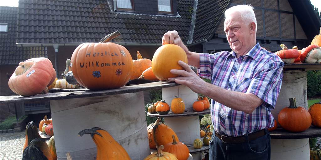 Kürbisse soweit das Auge reicht: Auf seinem Hof am Werenboldweg 2 hat Ludger Hülsmann die Kürbis-Saison in Werne eröffnet. Das Kürbisfest allerdings fällt wieder aus.