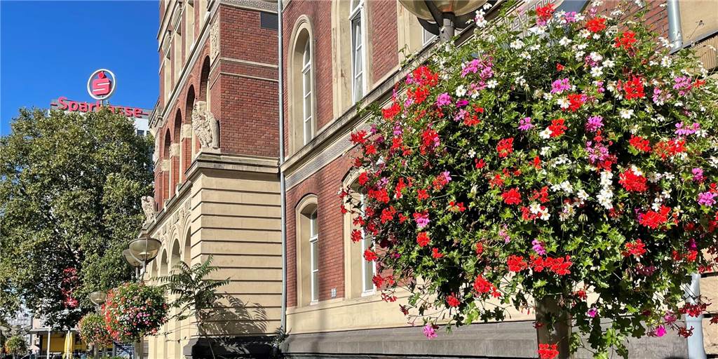 Blumendekors sollen den Marktplatz in Dorsten zum Blühen bringen So ähnlich wie hier in der Königstraße in Duisburg sollen die Blumendekors auf dem Dorstener Marktplatz aussehen.
