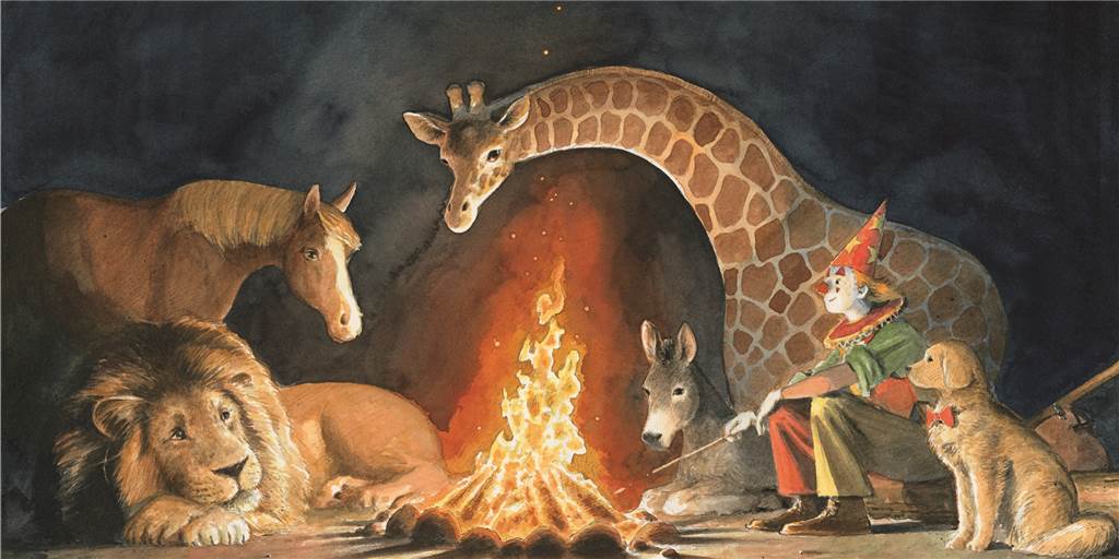 Buch-Tipp: Clown Petronius zeigt Kindern, wie man Nein sagt Am Lagerfeuer trifft sich der Clown mit seinen tierischen Freunden. In dem Buch zeigt er Kindern, wie sie Nein sagen können.