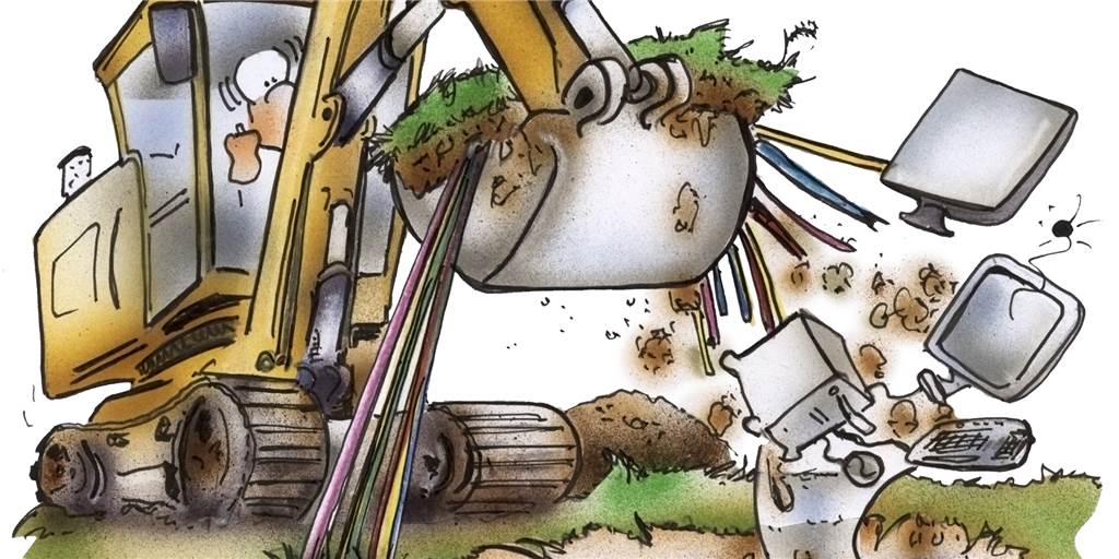 Bagger zerstört Glasfaserkabel: Störung ist am Freitagnachmittag beseitigt Erstmal Feierabend auf der Baustelle: Von wegen "Die Kabel sind nicht mehr geschaltet".