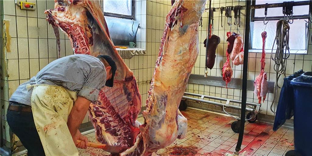 Herbert Wolbeck, Fleischermeister und Inhaber der Fleischerei Wolbeck, schlachtet in seinem Betrieb noch jede Woche selbst.