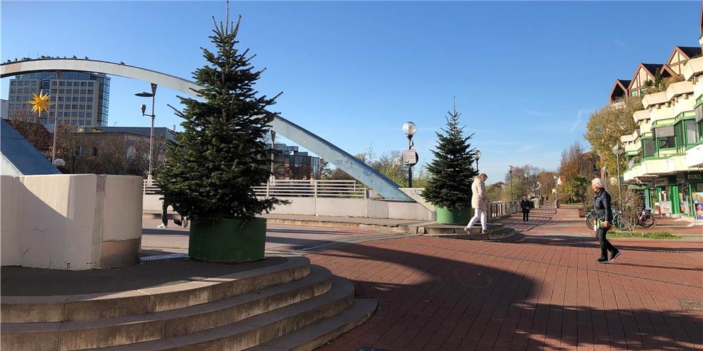 Lüner Weihnachtsbäume: Erst Weihnachts-Flair, dann Elefanten-Festmahl? Seit Freitag, 5. November, stellt die Stadt Lünen in der Innenstadt Weihnachtsbäume auf.