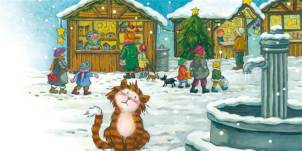 Buchtipp: Weihnachtsfee erfüllt Wünsche von zwei tierischen Freunden Eine Illustration aus dem Bilderbuch "Zwei Schnäuzchen und vier Weihnachtswünsche".