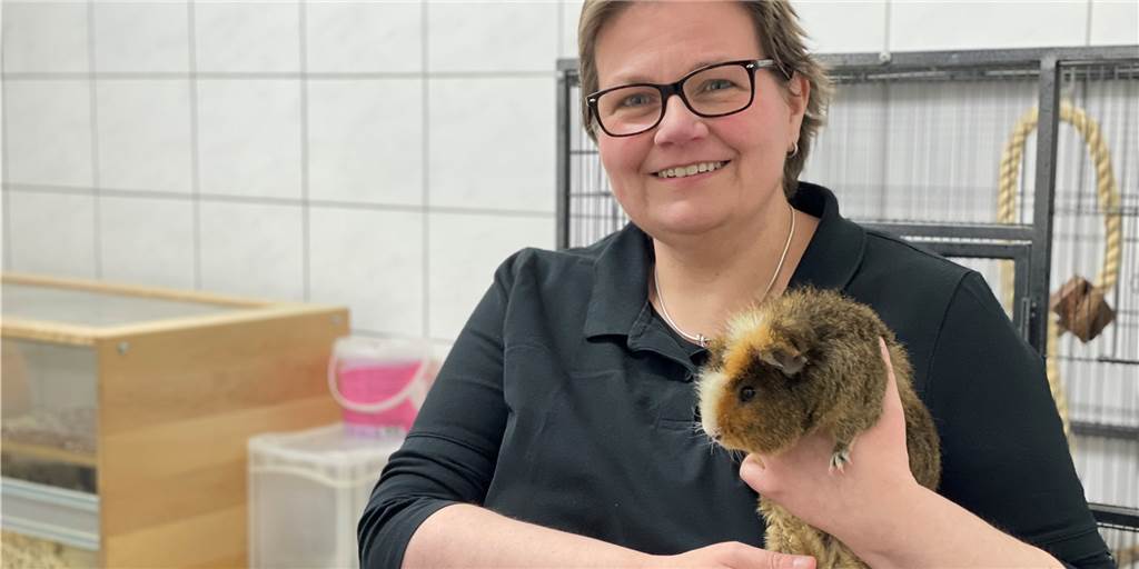 Meerschweinchen Banksy wird Weihnachten bei Catharina Seelig im Schwerter Tierheim verbringen.