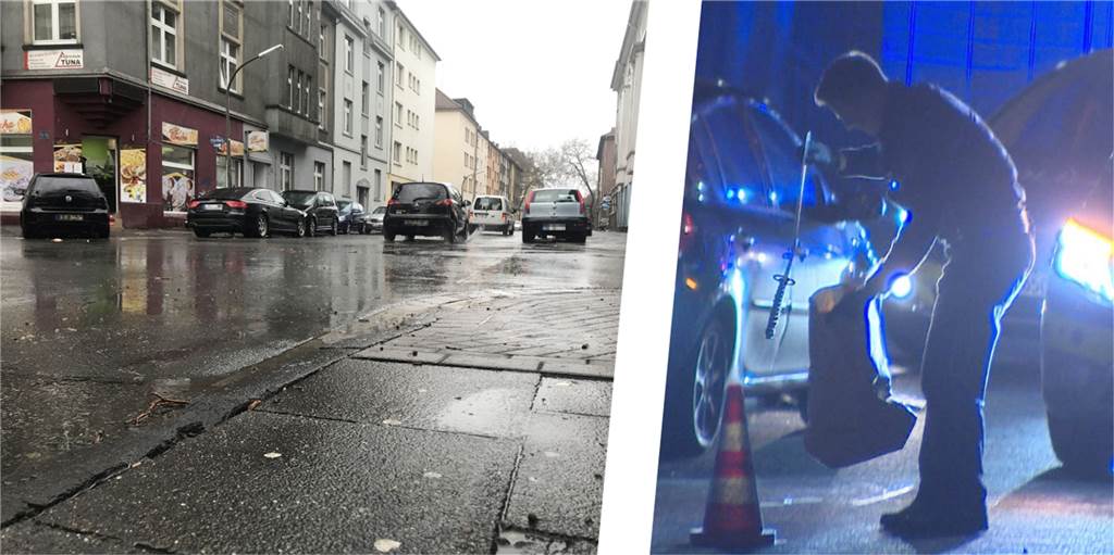 Nordstadt-Eskalation: „Die kamen von links und rechts, jeweils zehn Mann“ Am Tag nach der Tat ist es ruhig auf der Haydnstraße. Abends sammelten Polizisten aber Beweise der Auseinandersetzung ein, etwa diese Stichwaffe.